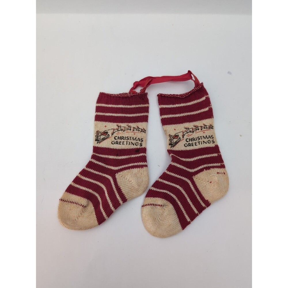 2 Antique Sock Stocking Cloth Ornaments 5"